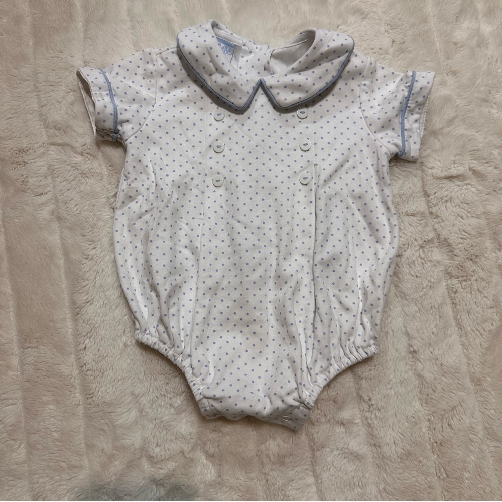 Classic White & Light Blue Polka Dot Baby One-Piece